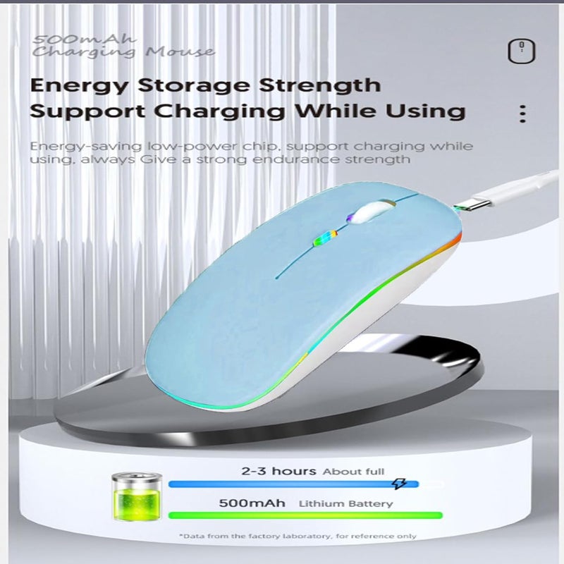Guiheng Wireless Bluetooth Mouse,LED Dual Mode Rechargeable Silent Slim Laptop Mouse,Portable(BT5.2+USB Receiver) Dual Mode Computer Mice,for Laptop,Desktop Computer,ipad Tablet,Phone,TV (Blue) - Image 5